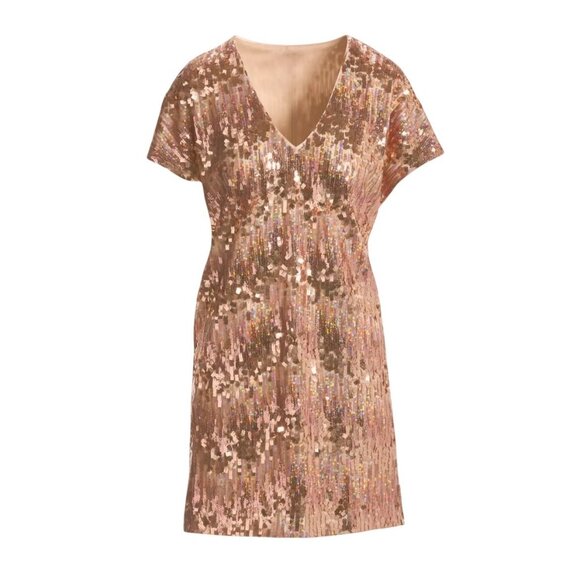 Boston Proper NWT Pink Sparkle Sequin Short Sleeve Shift Dress - Picture 2 of 9